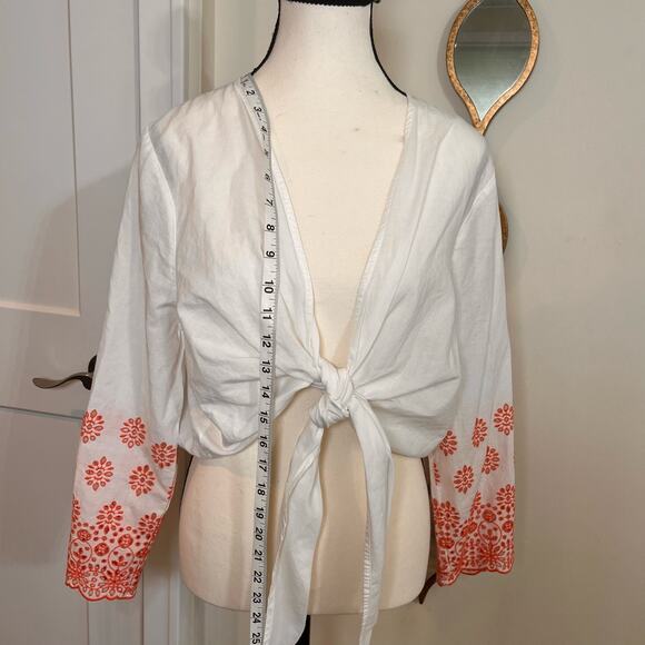 Lane Bryant Womens Shirt Tie Front Eyelet Sleeve V Neck White and Orange Size - Picture 4 of 6